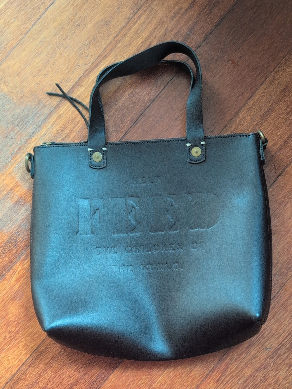 Feed Embossed Black Leather Tote